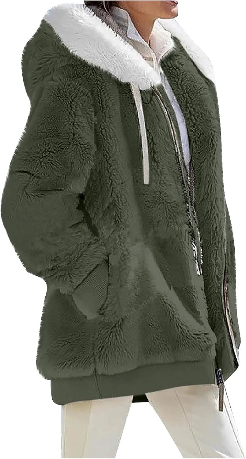COTECRAM Jackets for Women Casual Plus Size Sherpa Fleece Winter Coats Full Zip Up Fuzzy Plush Sweater Hoodies Outerwear