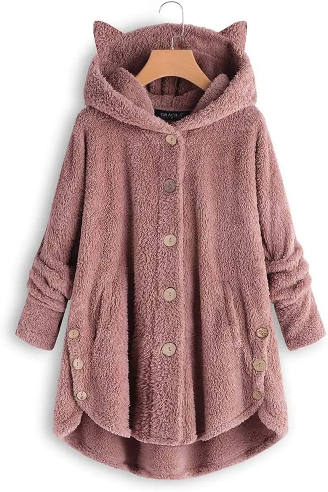 COTECRAM Winter Coats for Women 2023 Fashion Plus Size Sharpa Jacke Button Down Fleece Jacket Fuzzy Warm Hoodie Outwear
