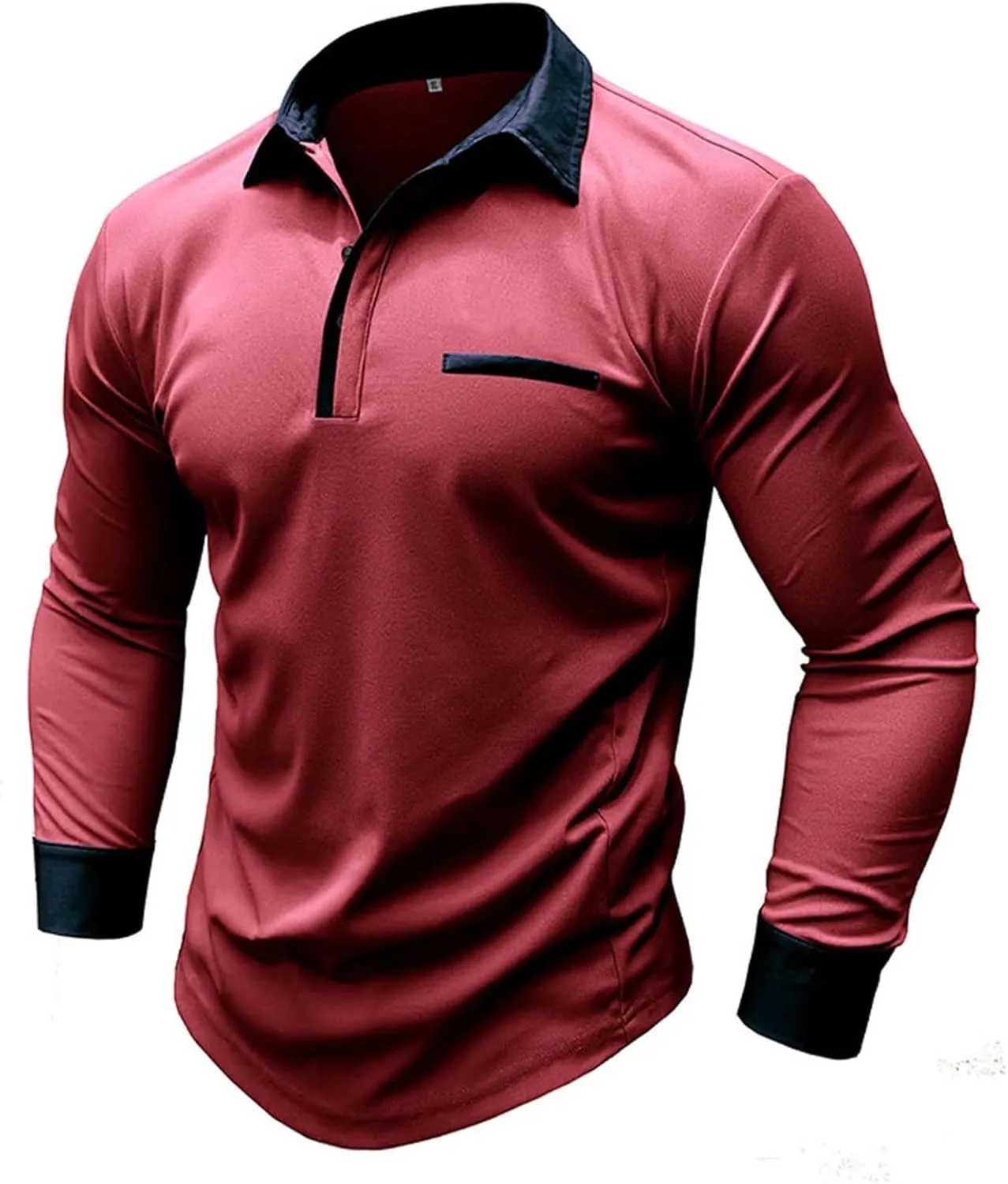 CRNTCEM Mens Long Sleeves Button Up Polo Shirts Chinos Cotton Slim Fit Tennis Shirts Lapel Collar Business Work Golf Teeshirt