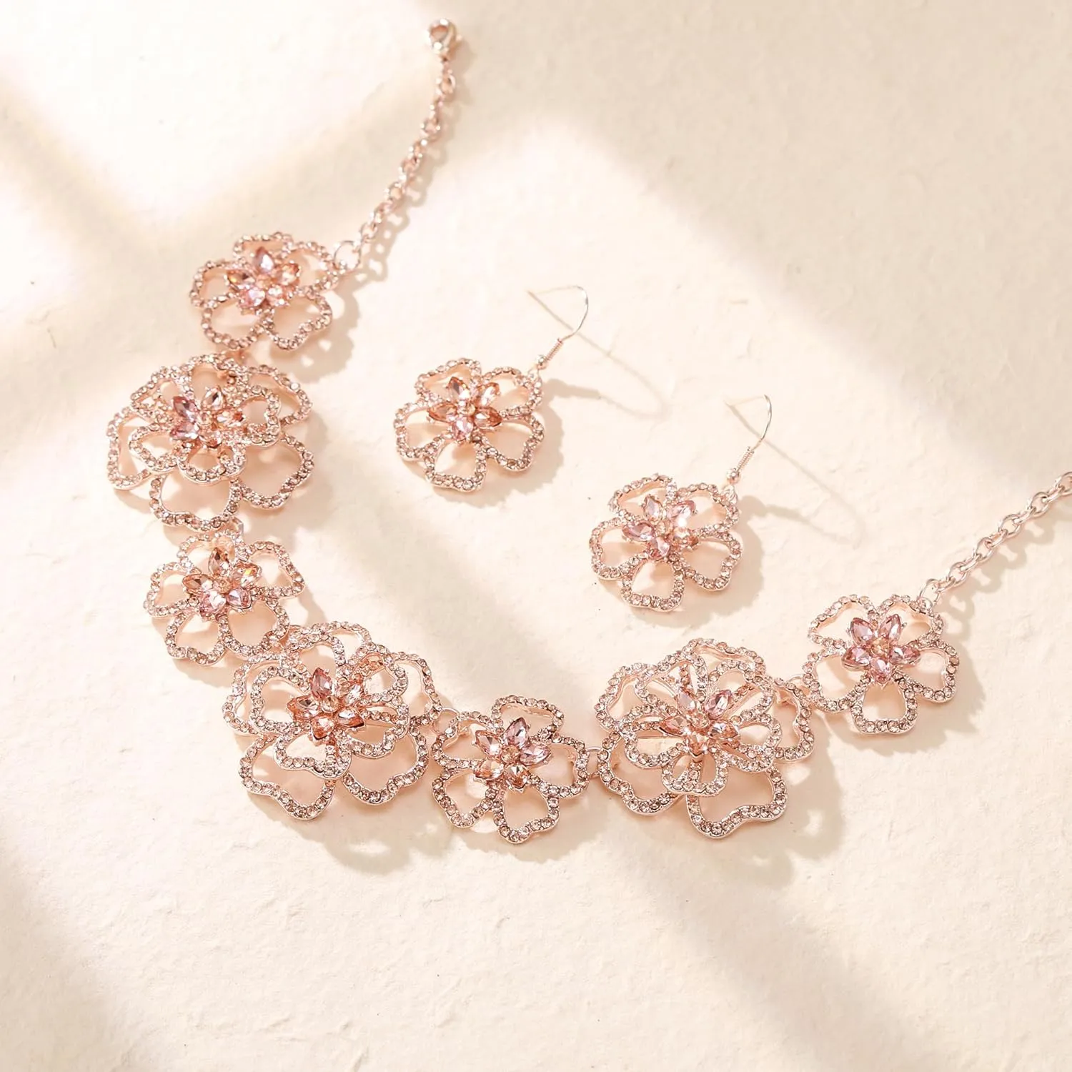 Crysdue Flower Collar Necklace Earrings Set, Floral Statement Summer Beach Chokers Necklaces Jewelry for Women