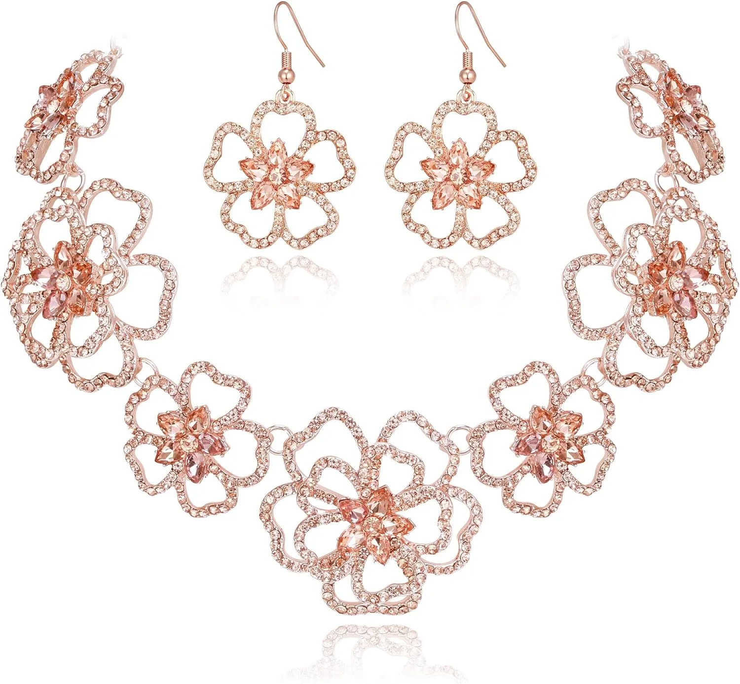 Crysdue Flower Collar Necklace Earrings Set, Floral Statement Summer Beach Chokers Necklaces Jewelry for Women