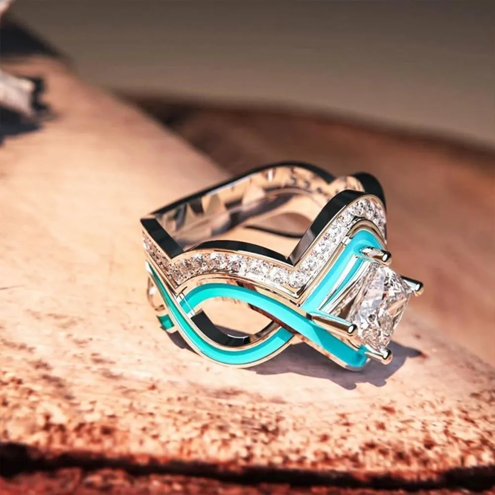 CSIYANJRY99 2PCS Western Jewelry Natural Turquoise Diamond Rings for Women Boho Turquoise Silver Rings Jewelry Vintage Knuckle Rings Finger Index Ring