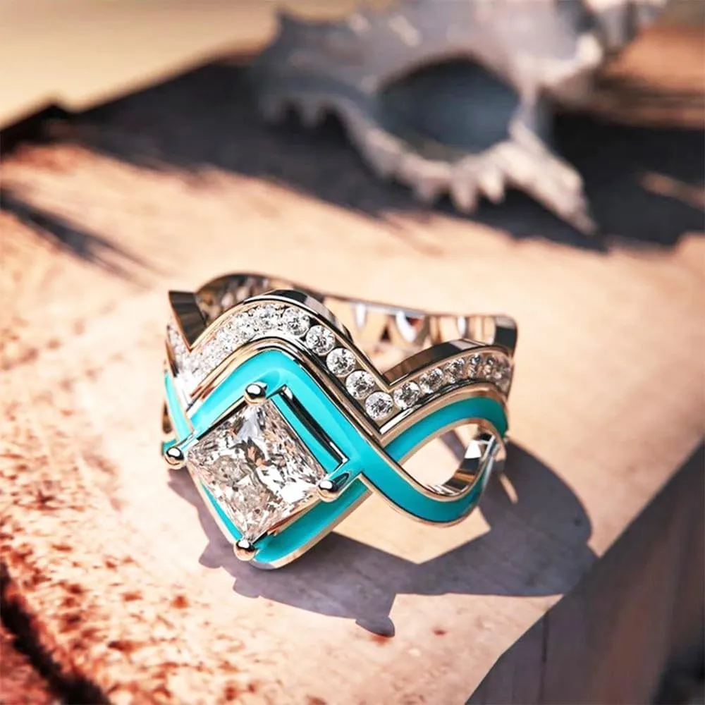 CSIYANJRY99 2PCS Western Jewelry Natural Turquoise Diamond Rings for Women Boho Turquoise Silver Rings Jewelry Vintage Knuckle Rings Finger Index Ring
