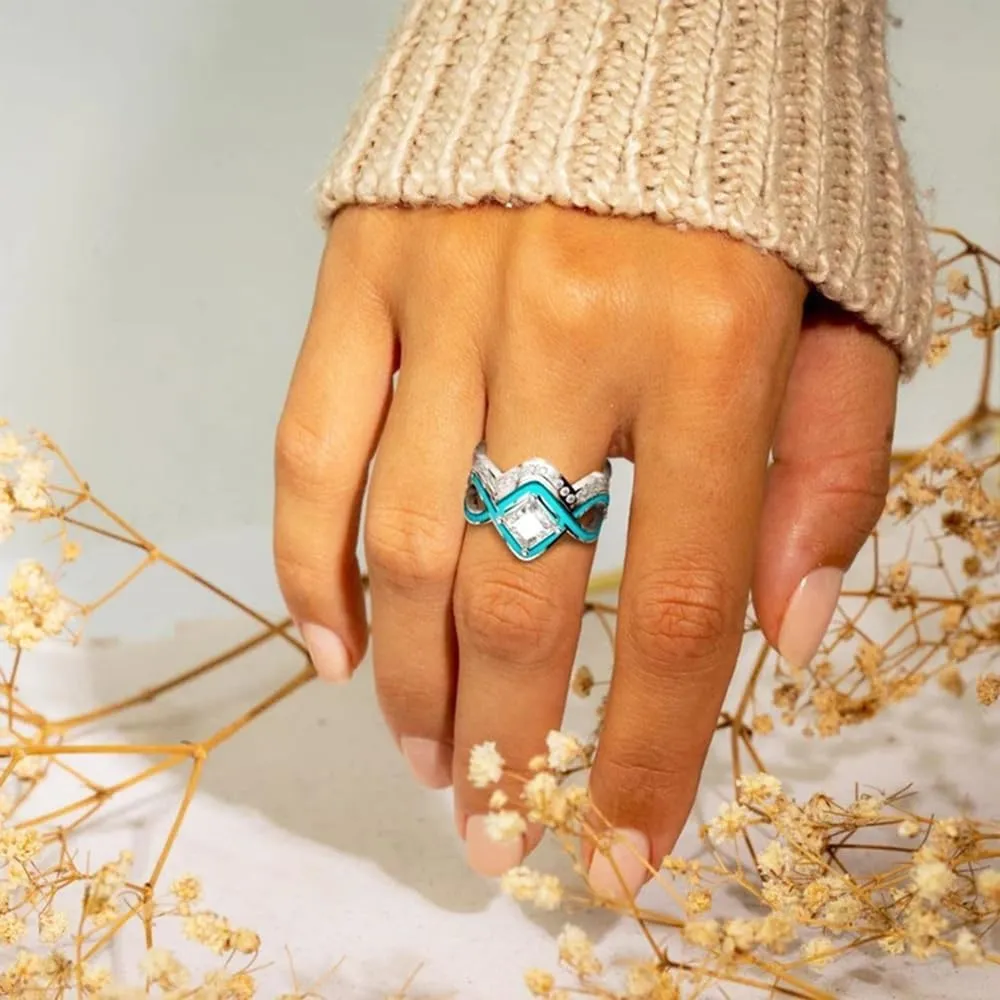 CSIYANJRY99 2PCS Western Jewelry Natural Turquoise Diamond Rings for Women Boho Turquoise Silver Rings Jewelry Vintage Knuckle Rings Finger Index Ring