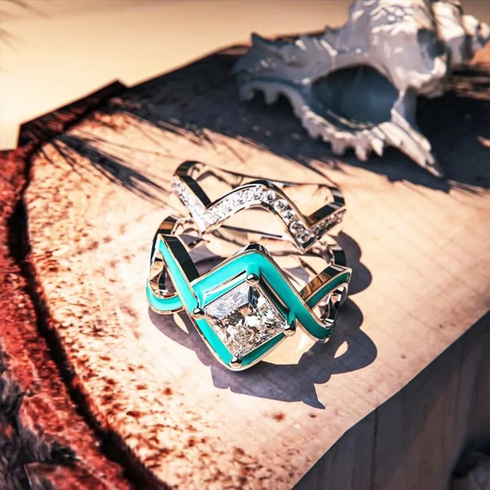 CSIYANJRY99 2PCS Western Jewelry Natural Turquoise Diamond Rings for Women Boho Turquoise Silver Rings Jewelry Vintage Knuckle Rings Finger Index Ring