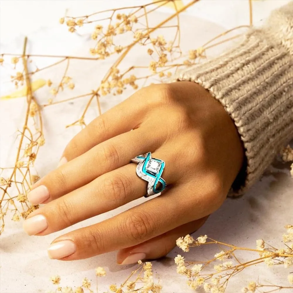 CSIYANJRY99 2PCS Western Jewelry Natural Turquoise Diamond Rings for Women Boho Turquoise Silver Rings Jewelry Vintage Knuckle Rings Finger Index Ring
