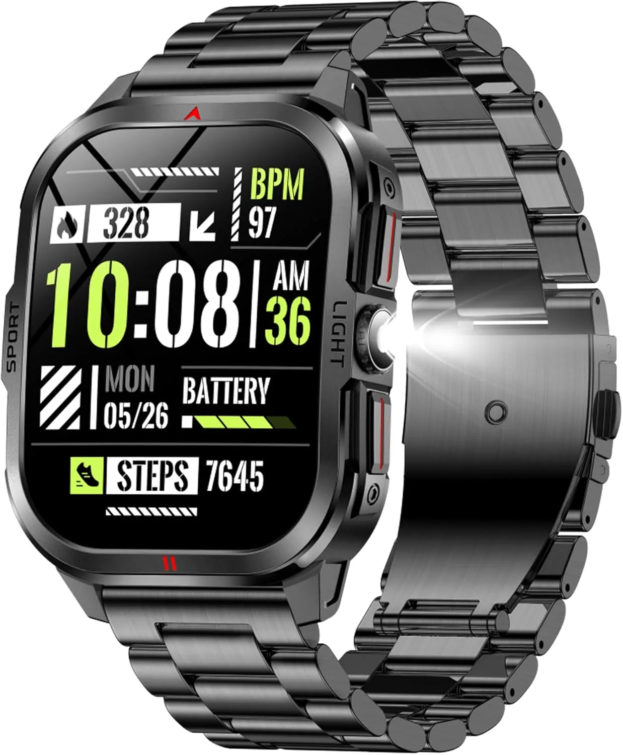 Curved Display Smart Watch for Men Smart Watches with Heart Rate Monitor Sleep Tracker Bluetooth Calling Message Notifications Fitness Tracker Calories Step Counter Flashlight Waterproof Wristwatch