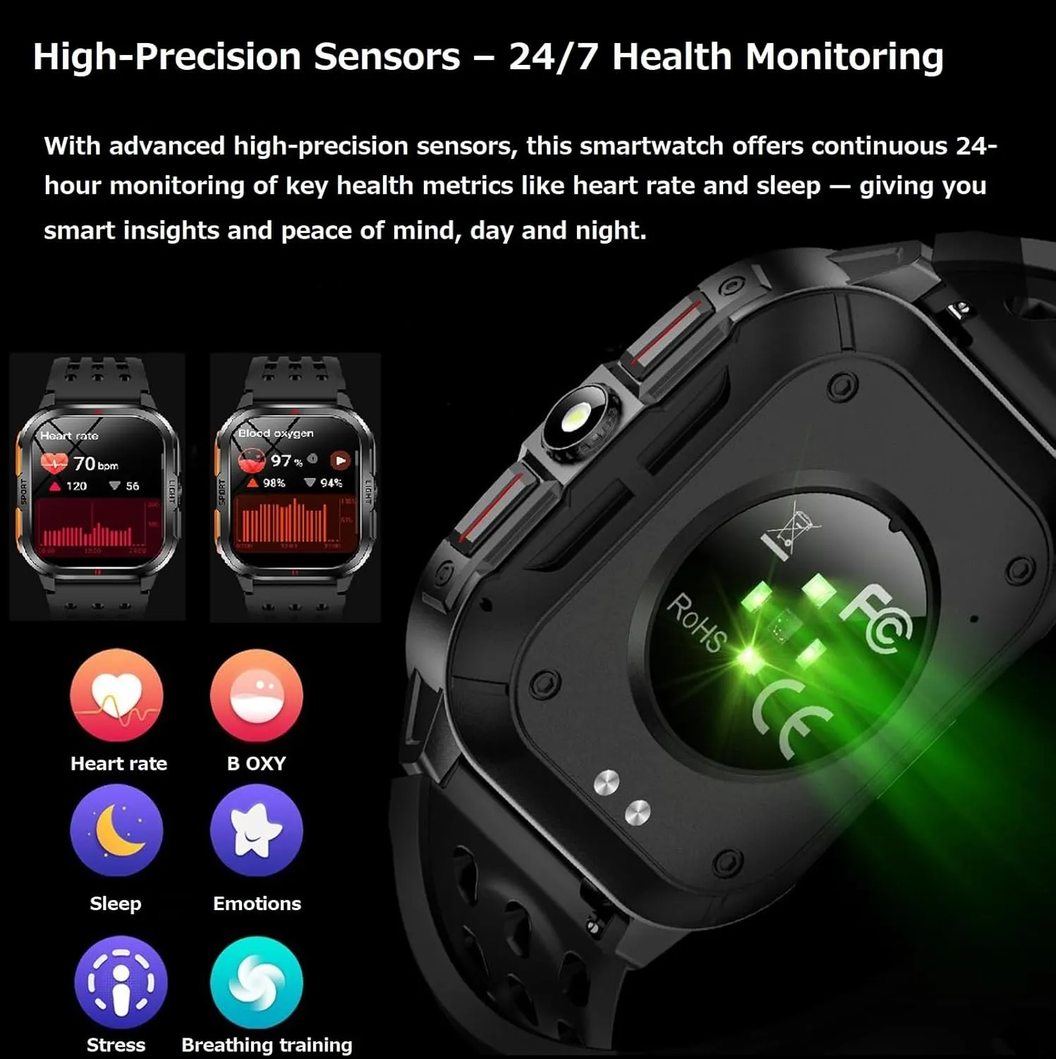 Curved Display Smart Watch for Men Smart Watches with Heart Rate Monitor Sleep Tracker Bluetooth Calling Message Notifications Fitness Tracker Calories Step Counter Flashlight Waterproof Wristwatch