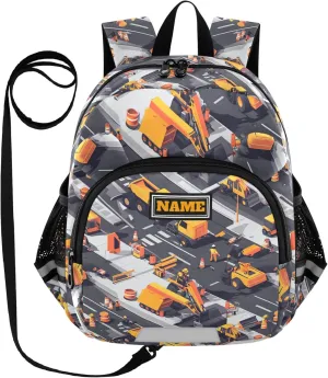 Custom Cute Ears Mini Kids Backpack Leash Boy's/Girl's Anti-Lost Personalized Daycare Diaper Bag with Reflective Strip M Construction Scene Highway Construction Bulldozer