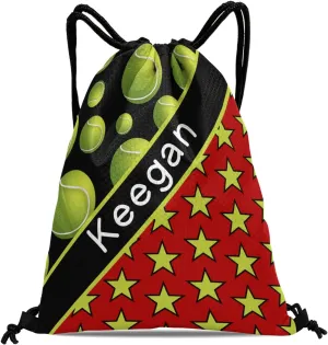 Custom Green Tennis Balls Drawstrings Bags Backpack Light Durable Gym String Sackpack For Party Sport Trip