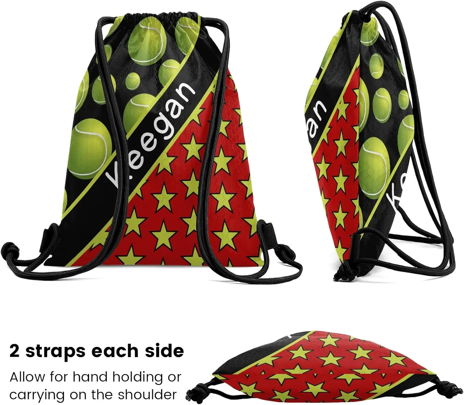 Custom Green Tennis Balls Drawstrings Bags Backpack Light Durable Gym String Sackpack For Party Sport Trip