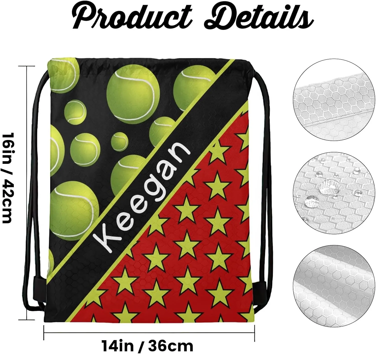 Custom Green Tennis Balls Drawstrings Bags Backpack Light Durable Gym String Sackpack For Party Sport Trip