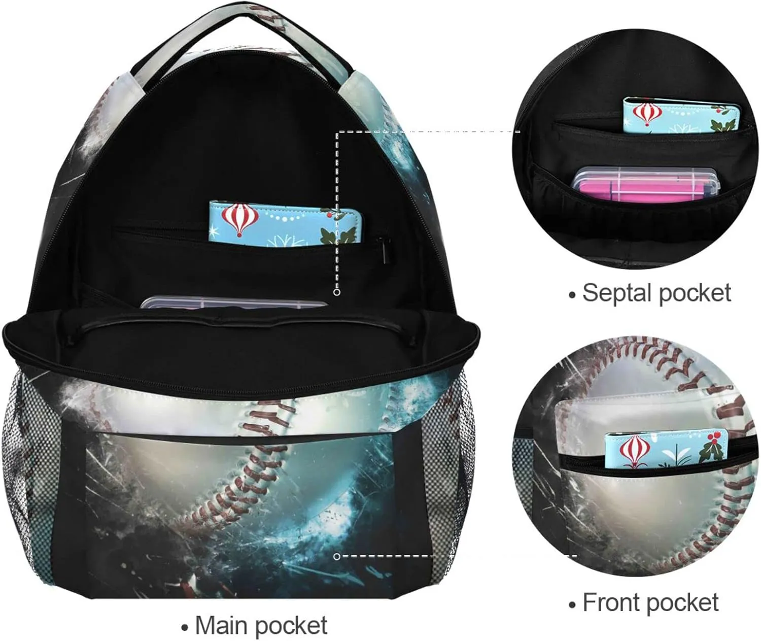 Custom Name Backpack Baseball Ball Backpacks Diy Casual Daypack Back Pack 16 inch Laptop Bag Double Zipper Travel Sports Bags with Adjustable Shoulder Strap