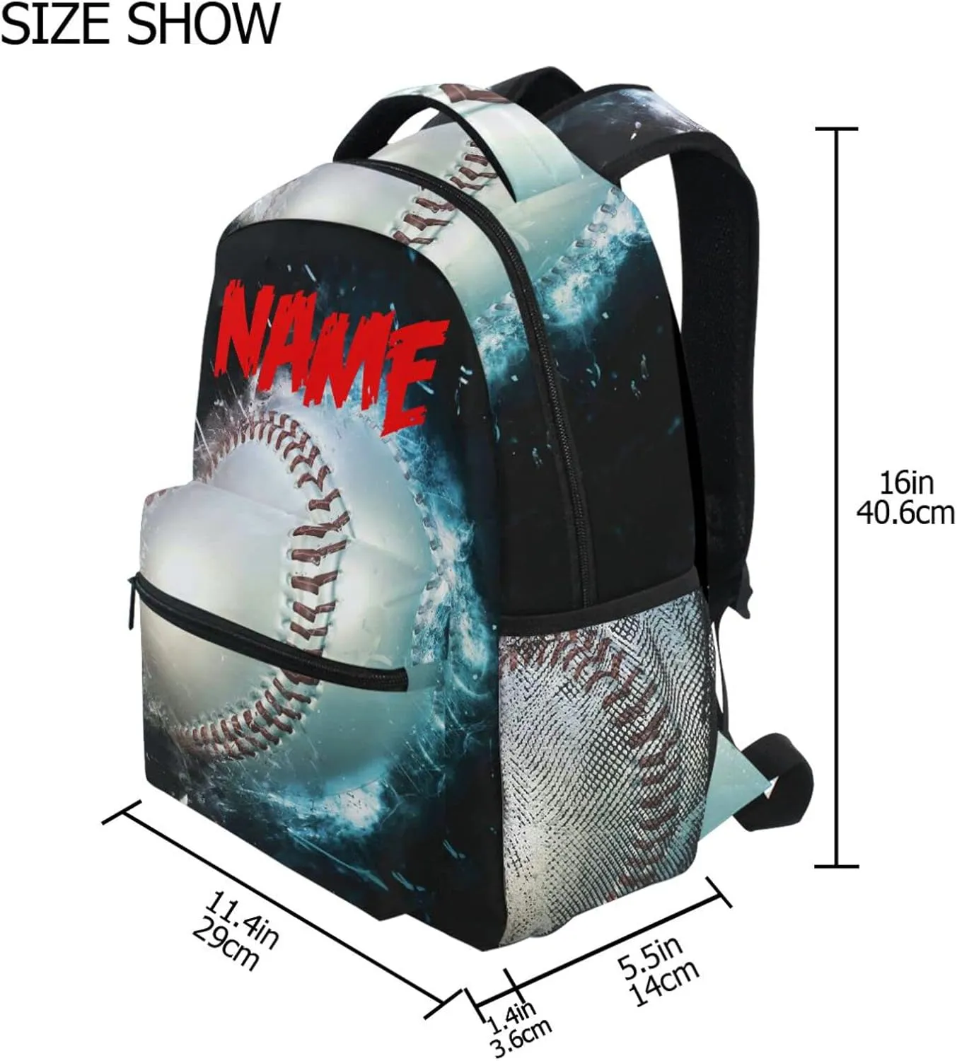 Custom Name Backpack Baseball Ball Backpacks Diy Casual Daypack Back Pack 16 inch Laptop Bag Double Zipper Travel Sports Bags with Adjustable Shoulder Strap
