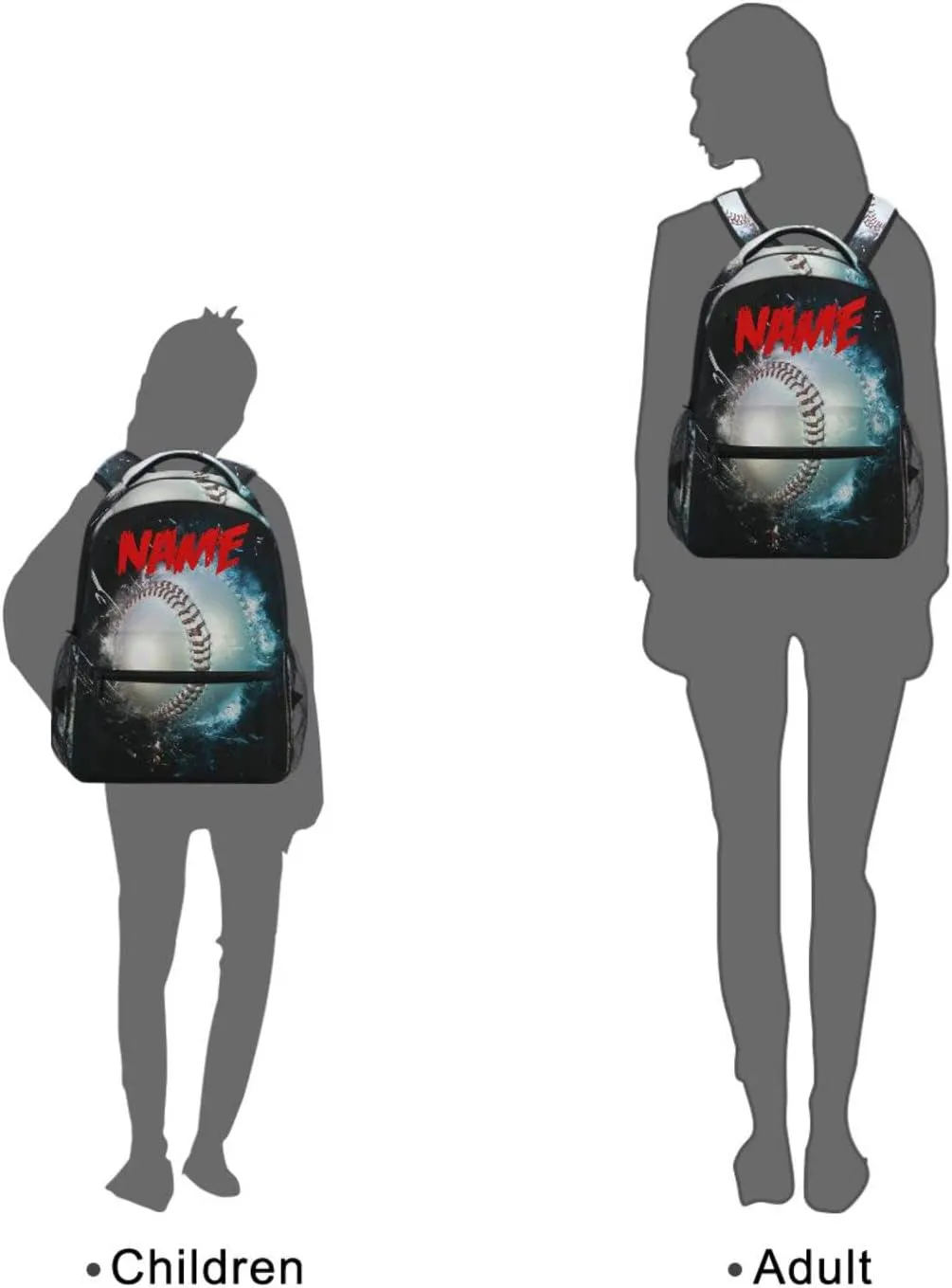 Custom Name Backpack Baseball Ball Backpacks Diy Casual Daypack Back Pack 16 inch Laptop Bag Double Zipper Travel Sports Bags with Adjustable Shoulder Strap