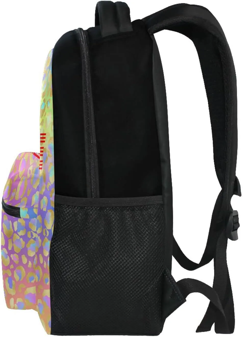 Custom Name Backpack Rainbow Glitter Leopard Backpacks Diy Casual Daypack Back Pack 16 inch Laptop Bag Double Zipper Travel Sports Bags with Adjustable Shoulder Strap