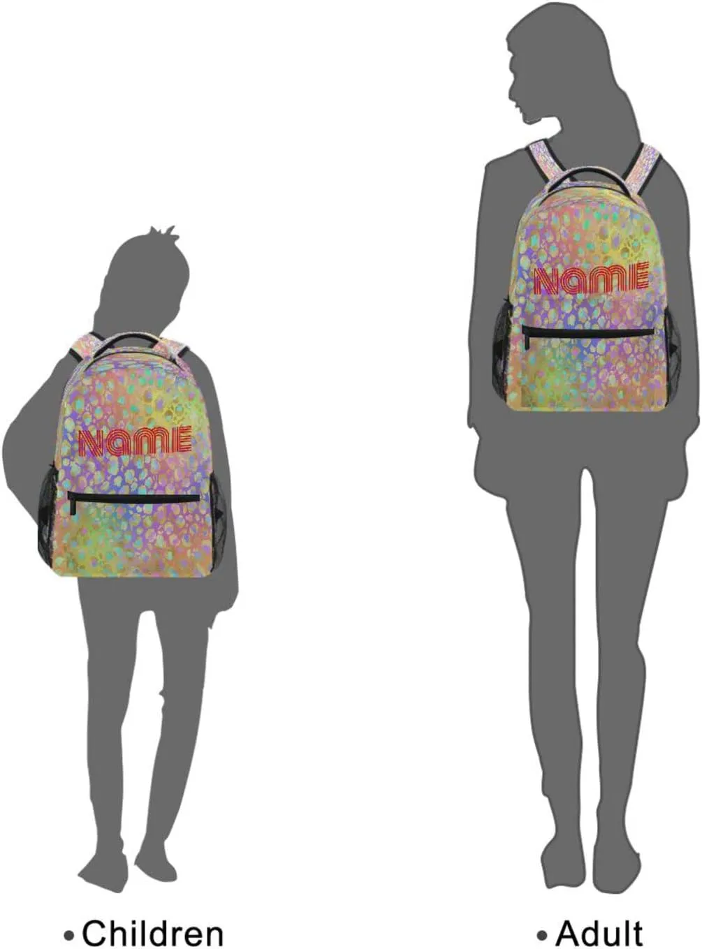 Custom Name Backpack Rainbow Glitter Leopard Backpacks Diy Casual Daypack Back Pack 16 inch Laptop Bag Double Zipper Travel Sports Bags with Adjustable Shoulder Strap
