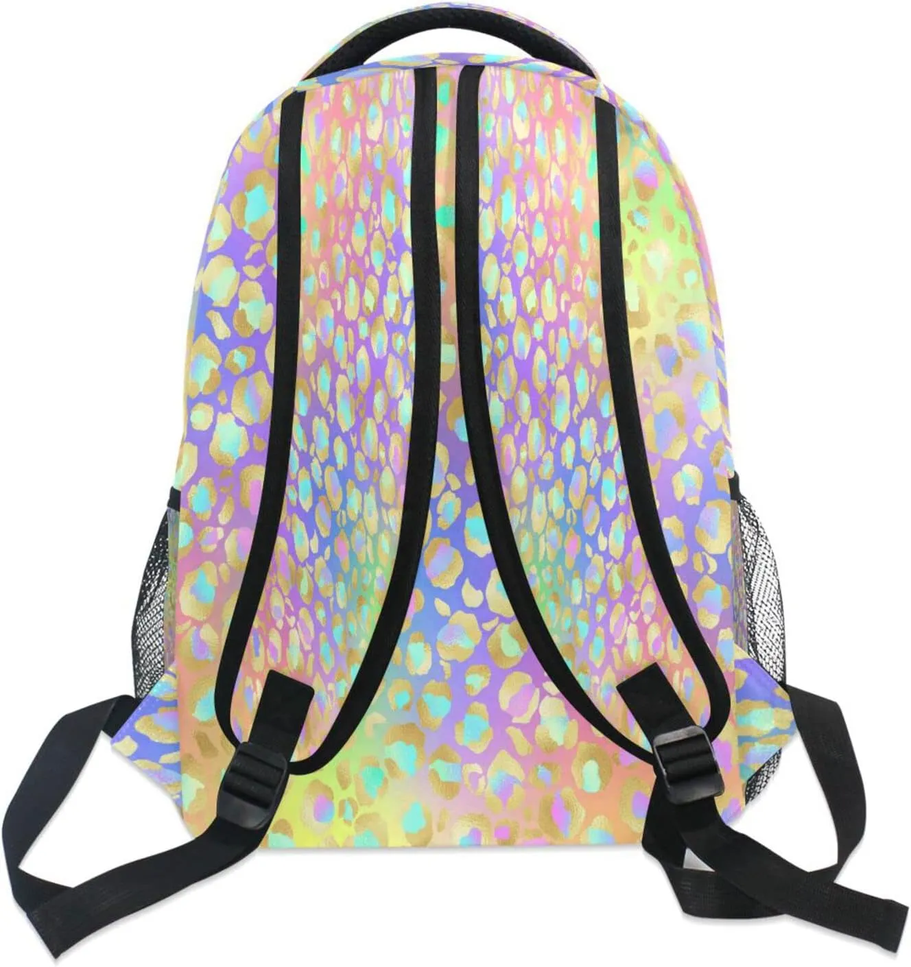Custom Name Backpack Rainbow Glitter Leopard Backpacks Diy Casual Daypack Back Pack 16 inch Laptop Bag Double Zipper Travel Sports Bags with Adjustable Shoulder Strap