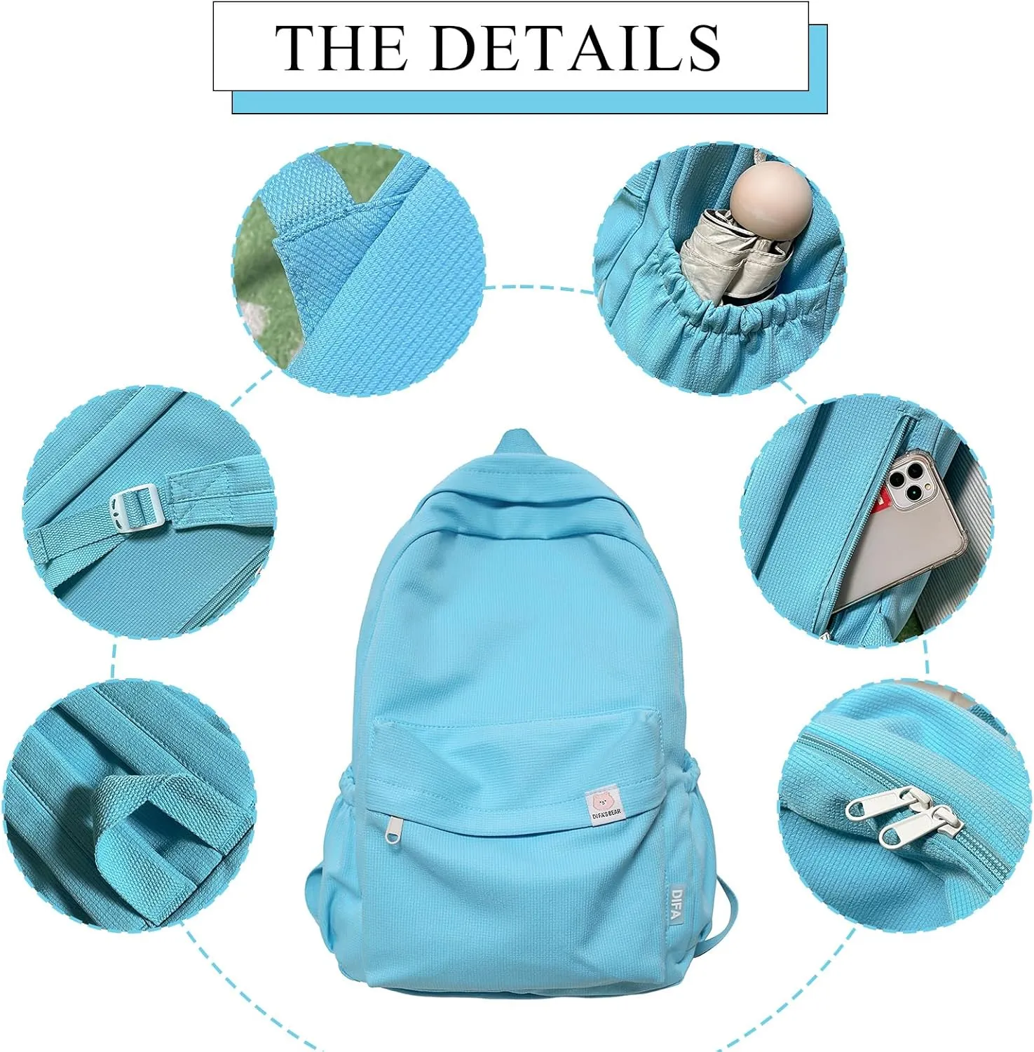 Cute Aesthetic Backpack Y2K Simple Solid Color Kawaii Backpacks Travel Laptop Backpack (White)