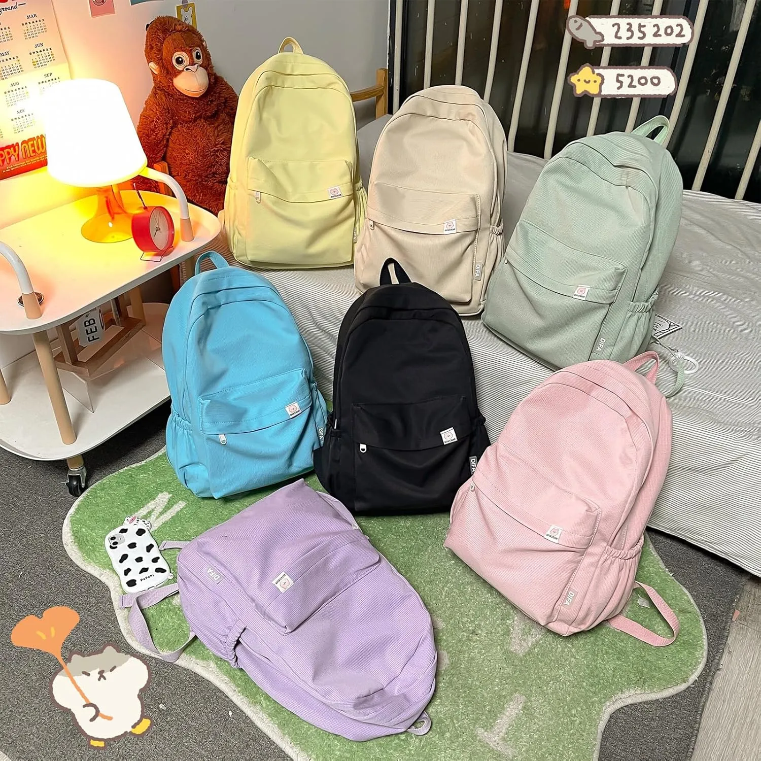 Cute Aesthetic Backpack Y2K Simple Solid Color Kawaii Backpacks Travel Laptop Backpack (White)