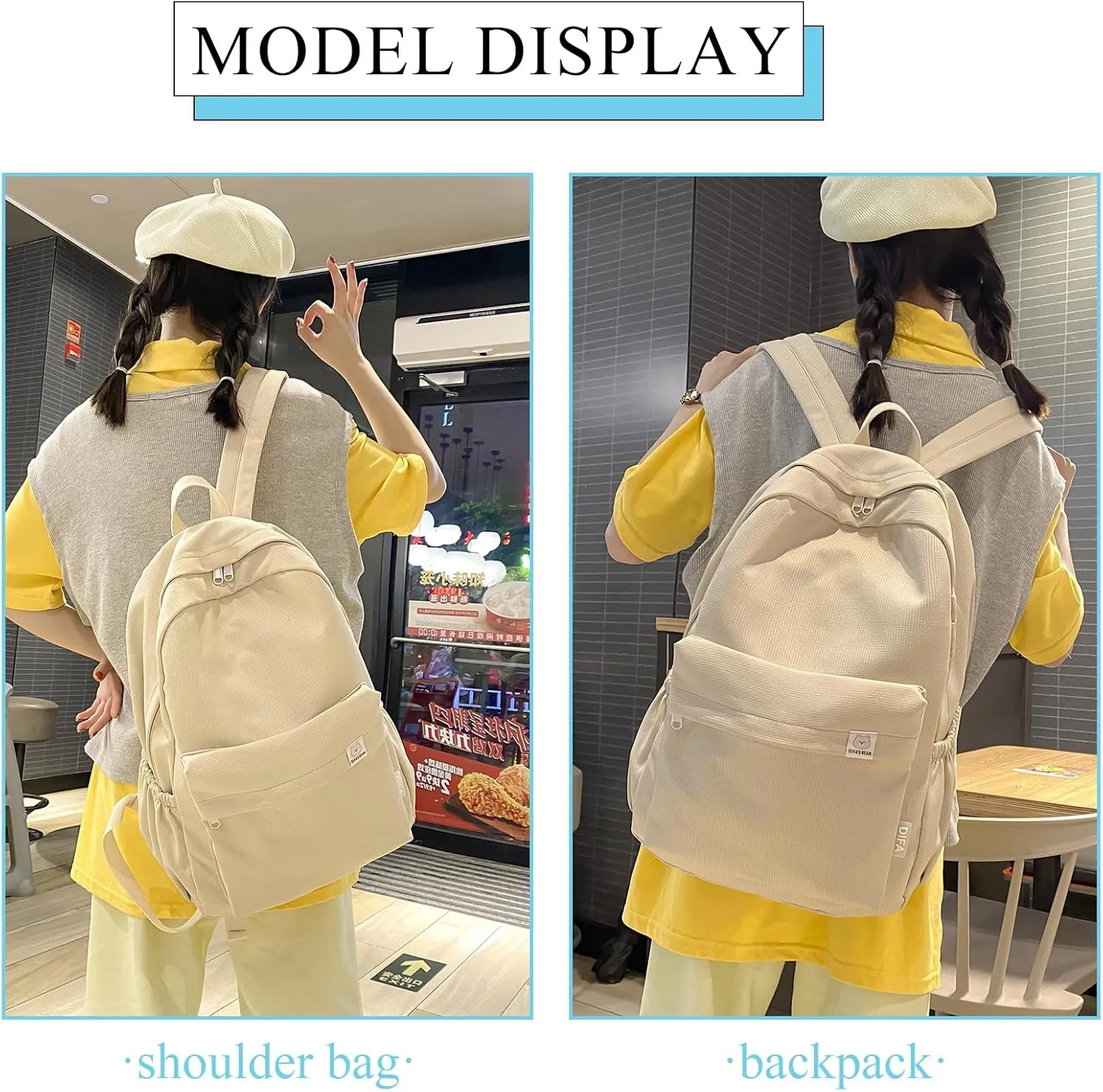 Cute Aesthetic Backpack Y2K Simple Solid Color Kawaii Backpacks Travel Laptop Backpack (White)