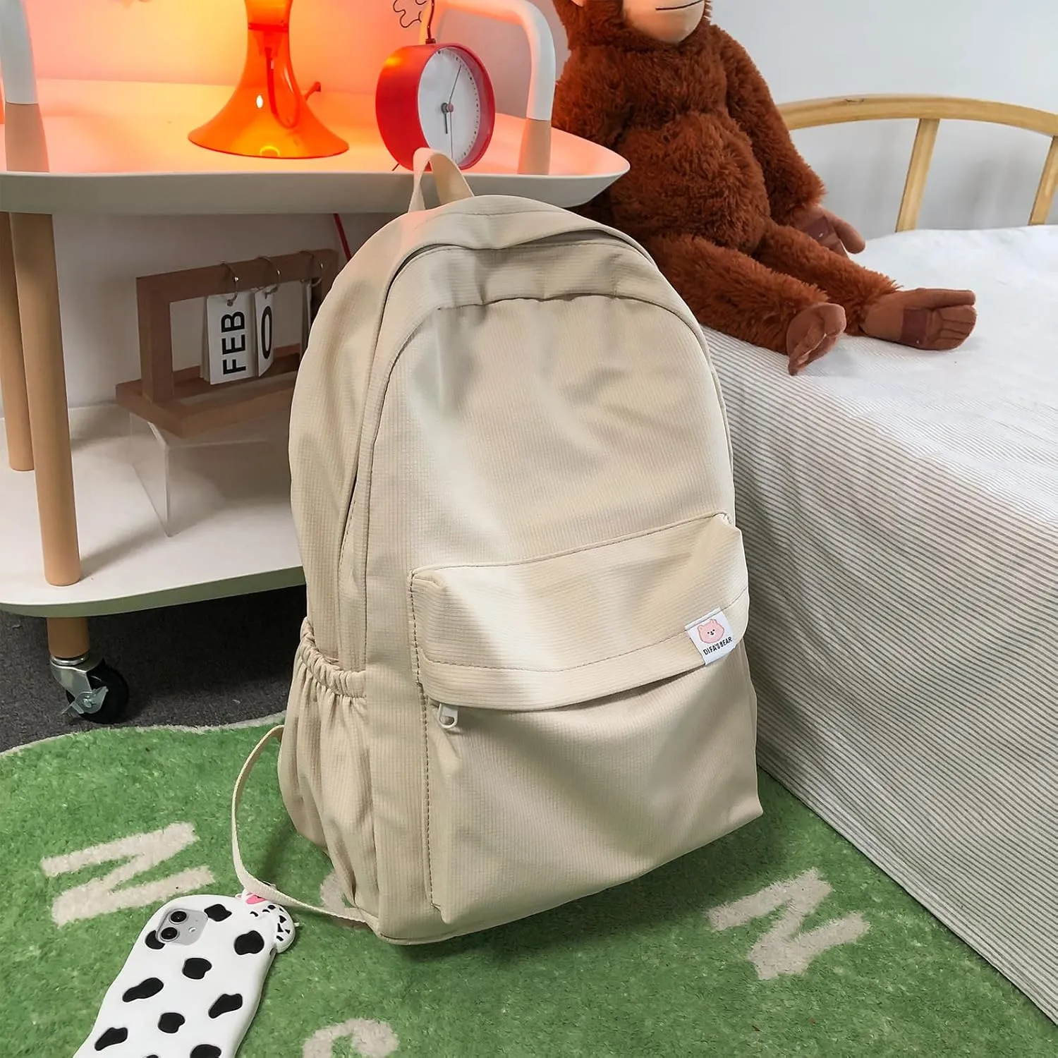 Cute Aesthetic Backpack Y2K Simple Solid Color Kawaii Backpacks Travel Laptop Backpack (White)