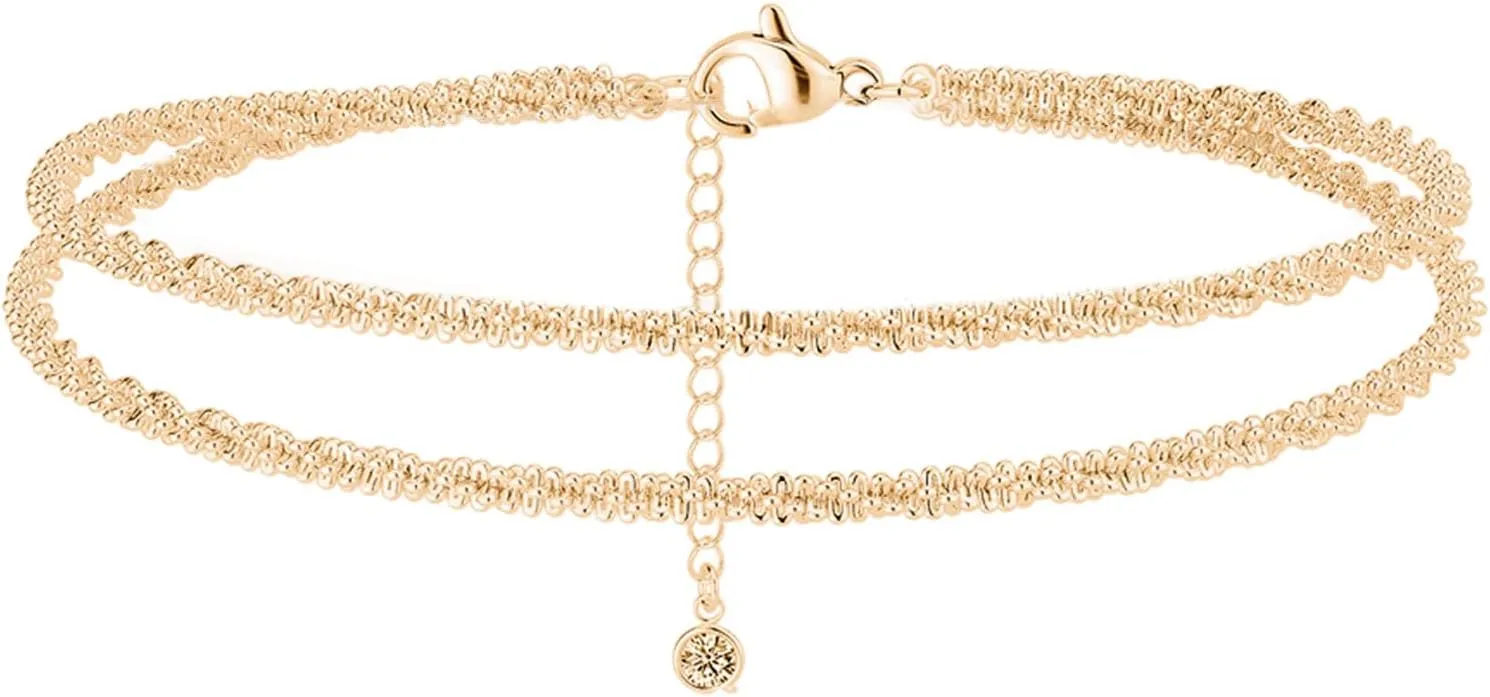 Dainty Layered Waterproof Anklet, 18k Gold Plated Rhinestone Ankles Bracelets for Women, Fashion Alloy Cuban Anklets, Adjustable Womens Anklett, Stackable Figaro Anklet, Jewelry Gifts For Women