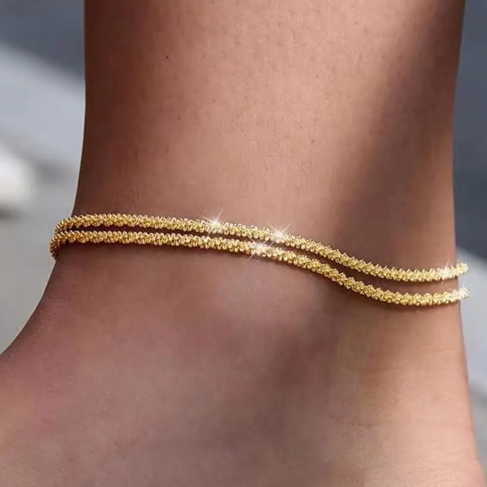Dainty Layered Waterproof Anklet, 18k Gold Plated Rhinestone Ankles Bracelets for Women, Fashion Alloy Cuban Anklets, Adjustable Womens Anklett, Stackable Figaro Anklet, Jewelry Gifts For Women