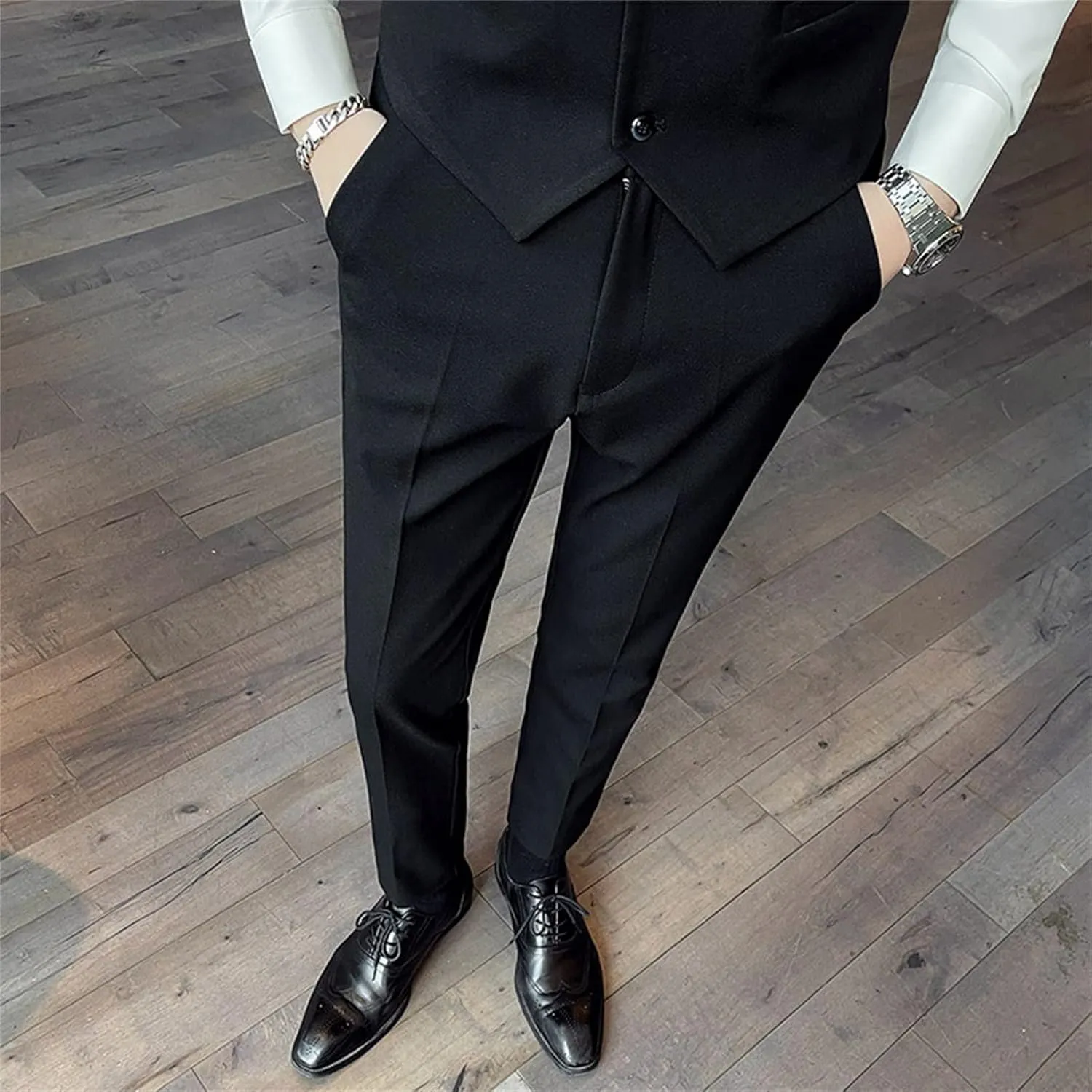 DGHM-JLMY Men's Business Slim Tapered Trousers Wedding Stretch Solid Slim Fit Dress Pant Wrinkle Resistant Pant