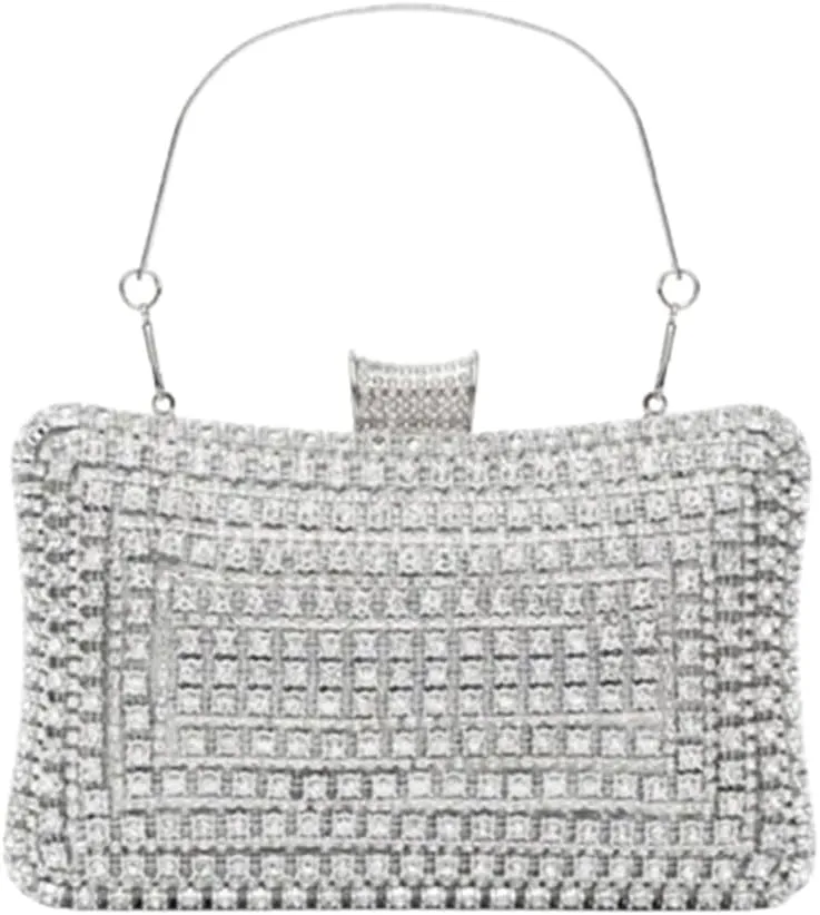 Diamonds Clutch Bag - Elegant Evening Bag Adorned with Radian Sequins - Made of PU Leather Inlaid   Gemstones for Brides, Party-goers & Proms - Silver