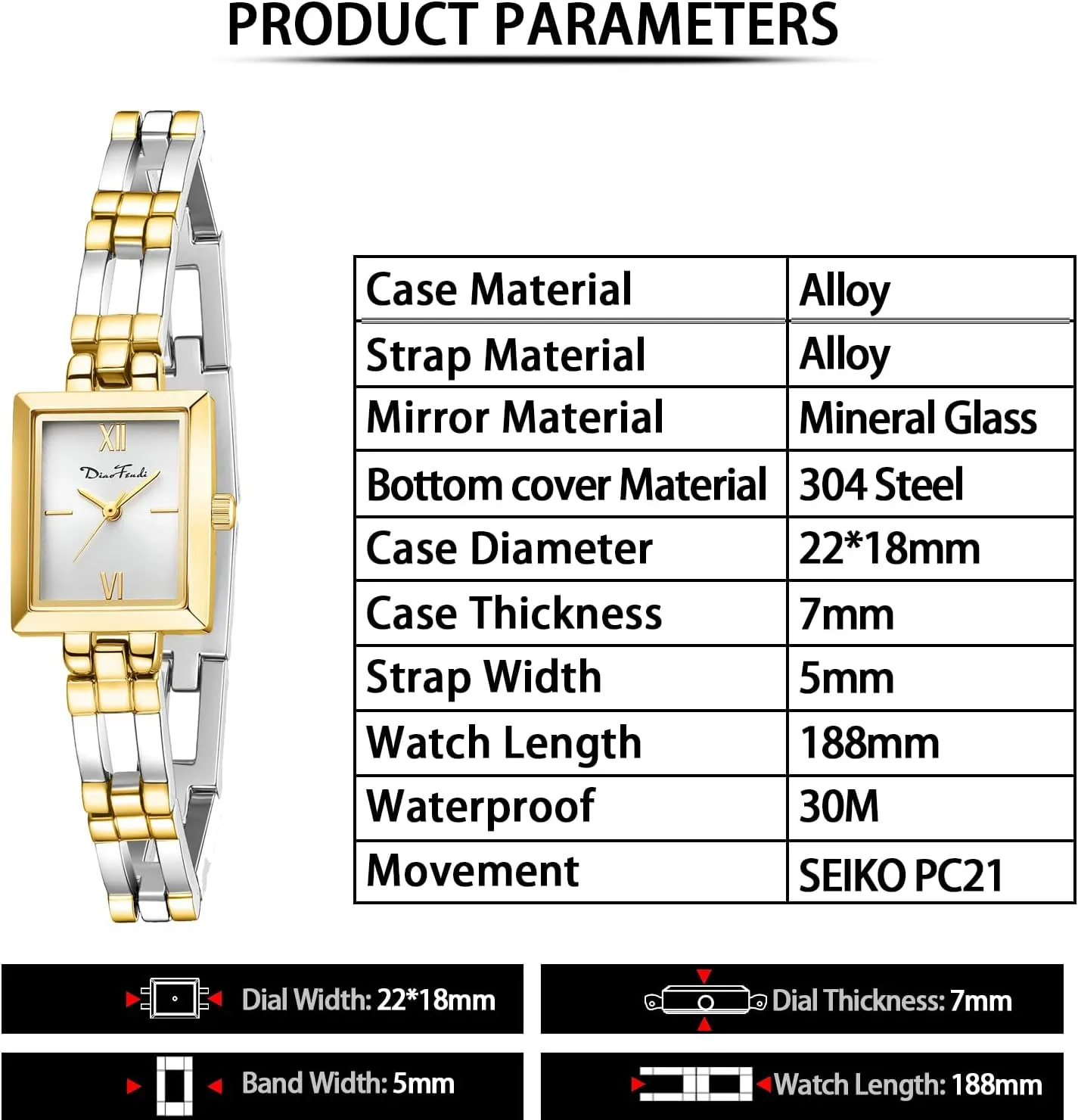 Diaofendi Small Gold Watches for Women Vintage Ladies Quartz Wrist Watches Stainless Steel Band Womens Gold Watch Luxury Bracelet Tools Included