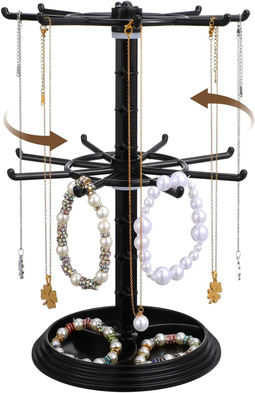 DOITOOL 2 Tier Keychain Display Stand Jewelry Display for Vendors Rotating Necklace Holder Jewelry Tree Stand for Necklaces Earrings Bracelet Holder Organizers