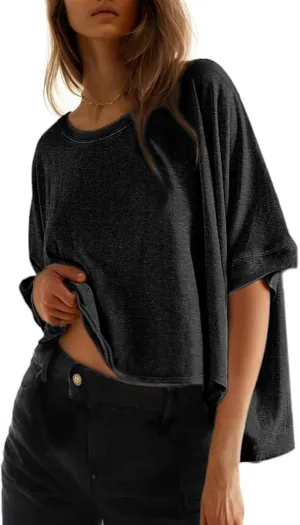 Dokotoo Summer Shirts 2025 Womens Solid T Shirts for Women Loose Oversized Tops Basic Tee