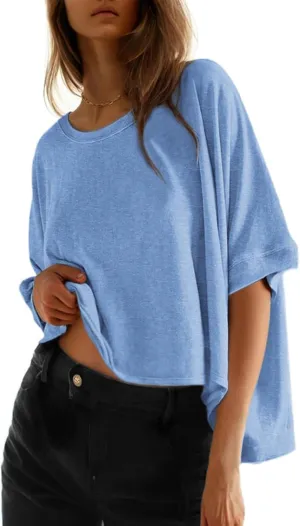 Dokotoo Summer Shirts 2025 Womens Solid T Shirts for Women Loose Oversized Tops Basic Tee