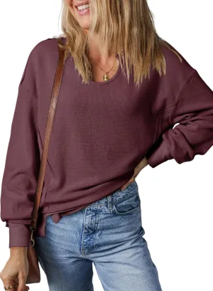 Dokotoo Womens Spring Outfits V Neck Waffle Knit Tops Cropped Sweaters Long Sleeve Pullover Crop Top