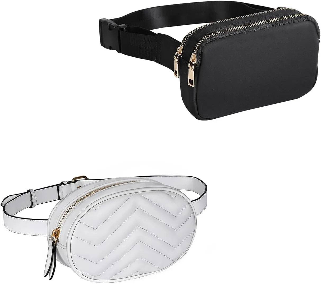 Double Pocket Fanny Packs   White Leather Waist Bags for Women