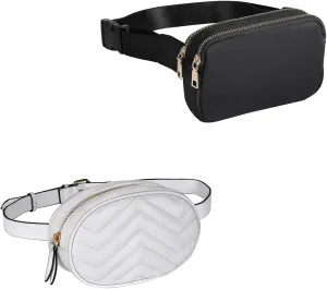 Double Pocket Fanny Packs   White Leather Waist Bags for Women