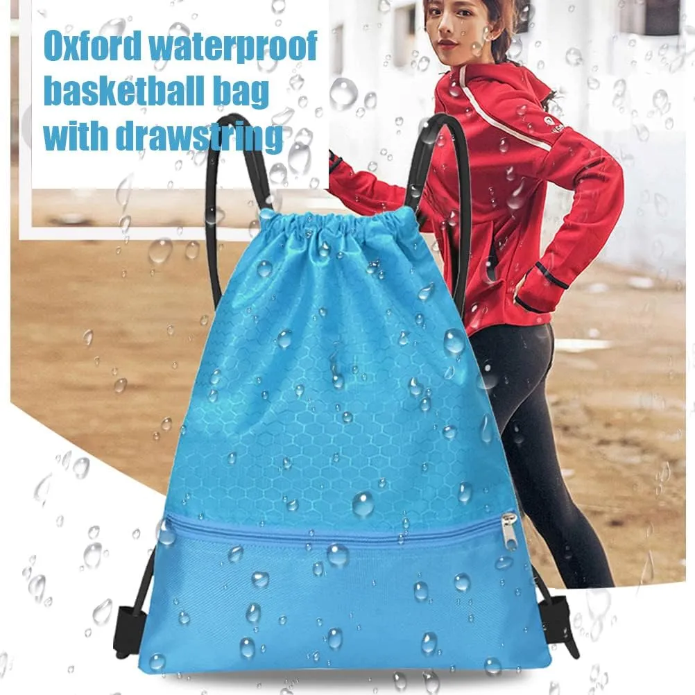 Drawstring Backpack Bag, Waterproof Draw String Back Sack with Zip Pocket, Gym Drawstring Bags Swim Bag for Men Women