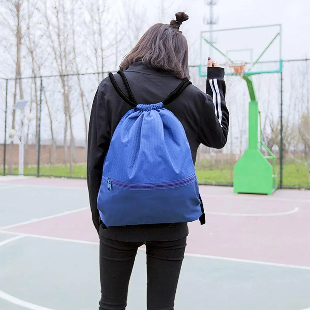Drawstring Backpack Bag, Waterproof Draw String Back Sack with Zip Pocket, Gym Drawstring Bags Swim Bag for Men Women