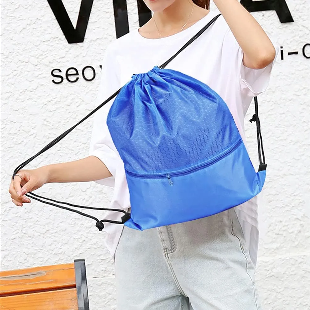 Drawstring Backpack Bag, Waterproof Draw String Back Sack with Zip Pocket, Gym Drawstring Bags Swim Bag for Men Women