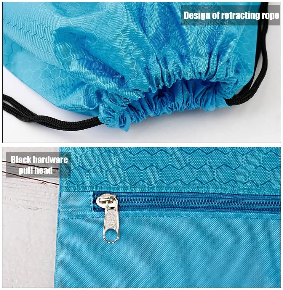 Drawstring Backpack Bag, Waterproof Draw String Back Sack with Zip Pocket, Gym Drawstring Bags Swim Bag for Men Women