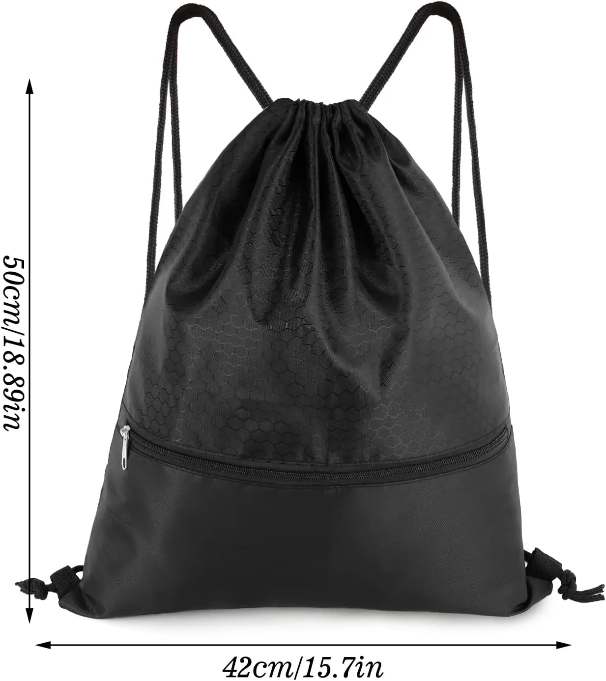 Drawstring Backpack Bag, Waterproof Draw String Back Sack with Zip Pocket, Gym Drawstring Bags Swim Bag for Men Women