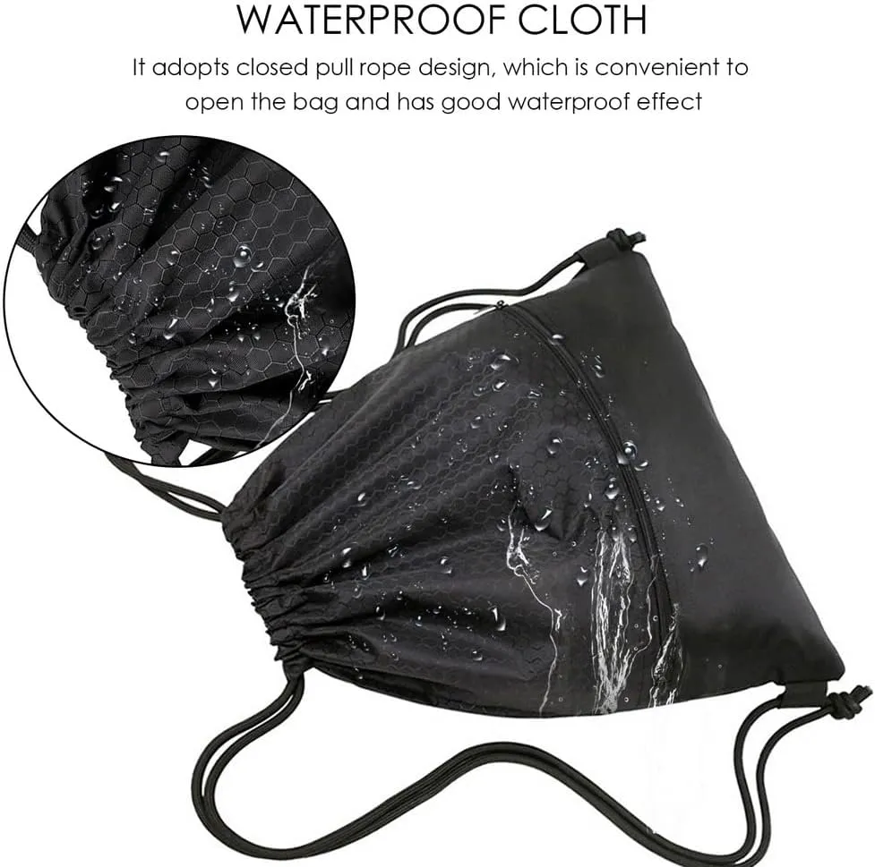 Drawstring Backpack Bag, Waterproof Draw String Back Sack with Zip Pocket, Gym Drawstring Bags Swim Bag for Men Women