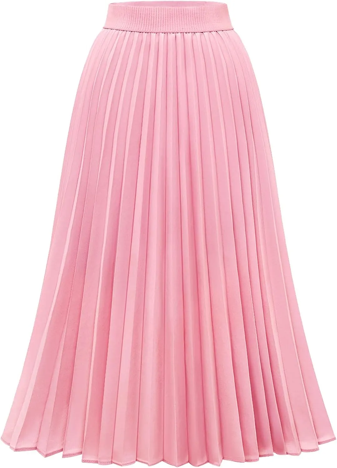 DRESSTELLS Pleated Midi Skirts for Women, Aline Long High Elastic Waisted Summer Flowy Chiffon Swing Skirt