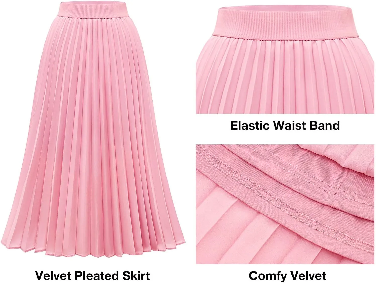 DRESSTELLS Pleated Midi Skirts for Women, Aline Long High Elastic Waisted Summer Flowy Chiffon Swing Skirt