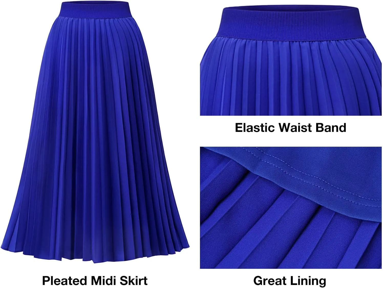 DRESSTELLS Pleated Midi Skirts for Women, Aline Long High Elastic Waisted Summer Flowy Chiffon Swing Skirt