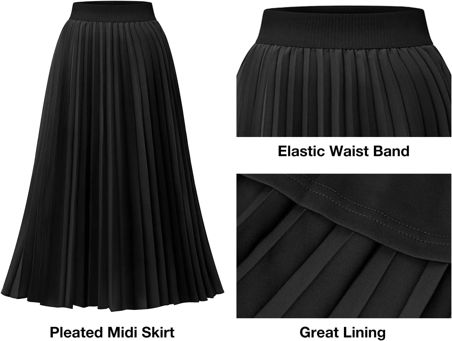 DRESSTELLS Pleated Midi Skirts for Women, Aline Long High Elastic Waisted Summer Flowy Chiffon Swing Skirt