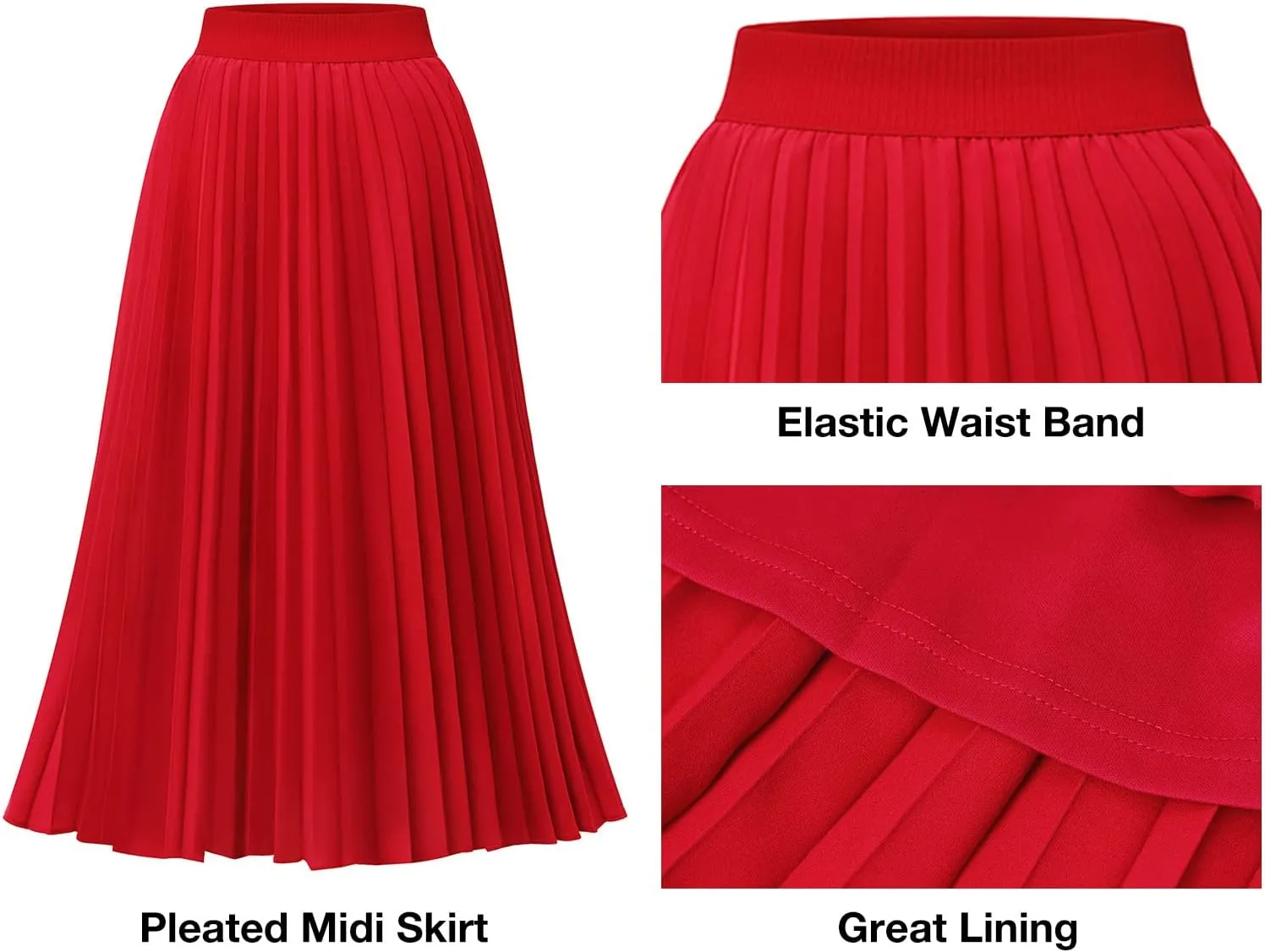 DRESSTELLS Pleated Midi Skirts for Women, Aline Long High Elastic Waisted Summer Flowy Chiffon Swing Skirt