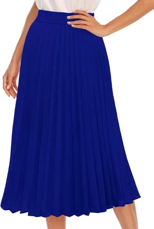 DRESSTELLS Pleated Midi Skirts for Women, Aline Long High Elastic Waisted Summer Flowy Chiffon Swing Skirt