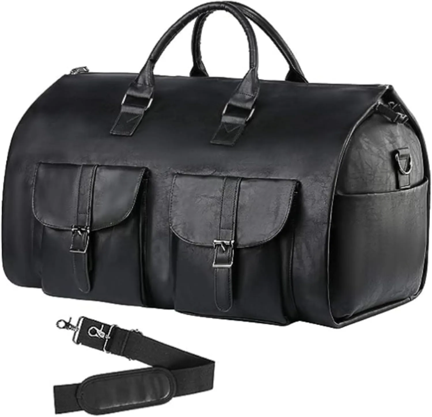 Duffel Bag for Travel: Convertible Duffle Garment Bag Weekender Travel Bag for Men Women, 23" Leather Overnight Carry on Bags with Shoe Compartment (Black)